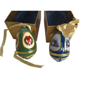 Vintage Mr Christmas Valerie Par Hill Musical Egg Ornament Boxed SET OF 2 READ